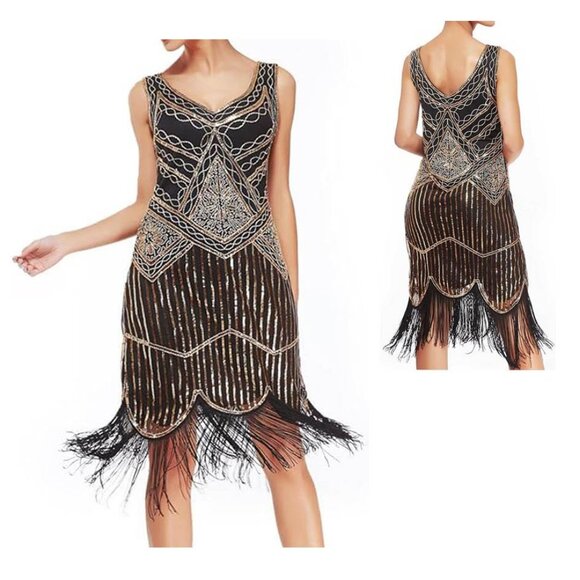 Uniq Sense Fringe Bead Sequin Flapper Dress - Picture 2 of 16